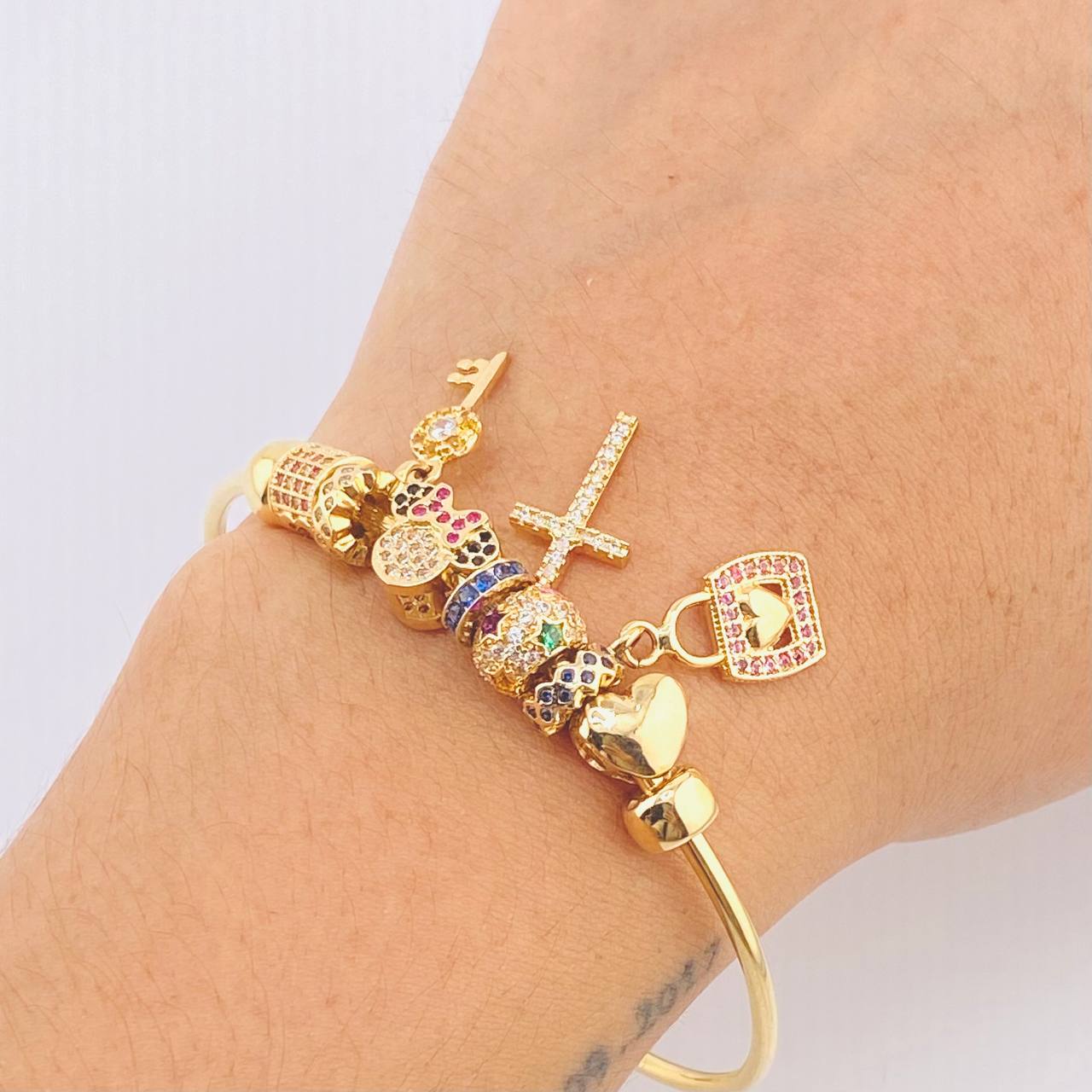 Pulso PD Minnie-Cruz-Llave-Cruz-Corazón 16gr / 18cm / Oro Amarillo 18K