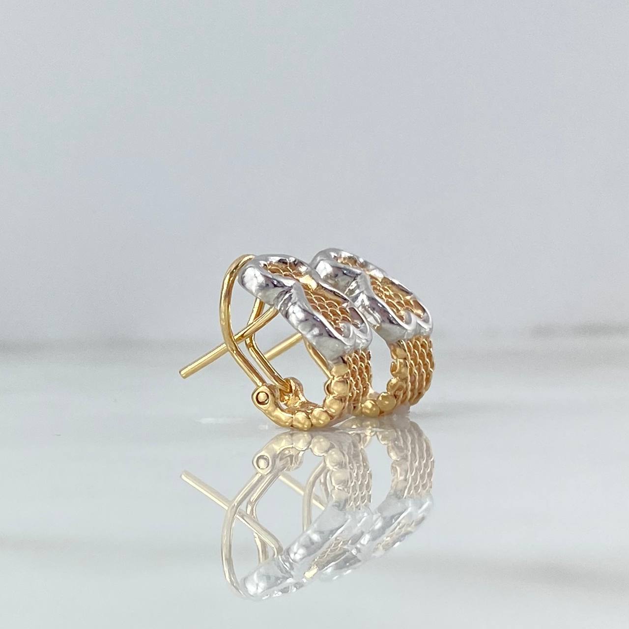 Candongas Malla Oso TS 5.25gr / 1.5cm / Broche Omega Dos Oros Amarillo Blanco 18K (Oferta) ©