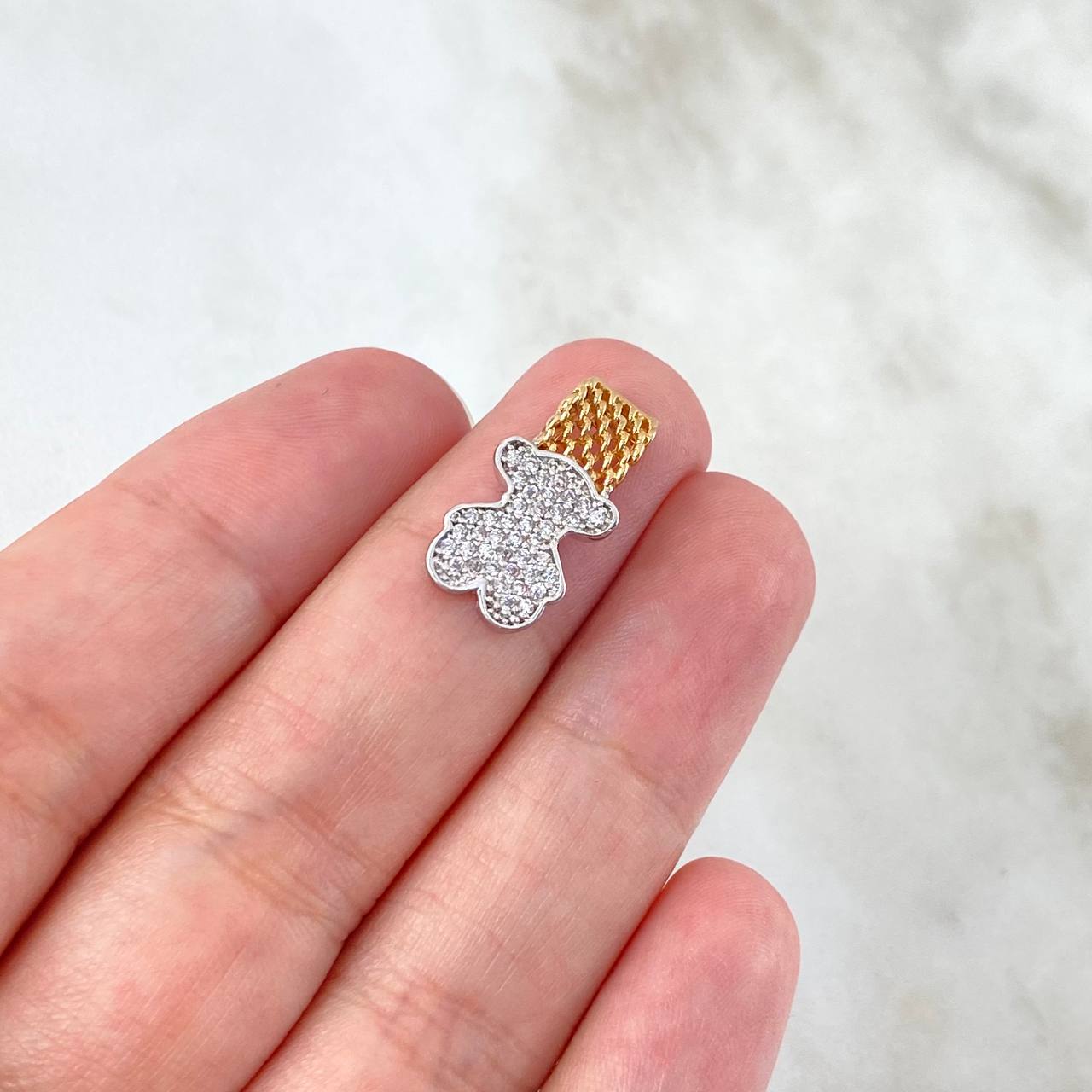 Dije Malla Oso TS 1.75gr / 1.8cm / Circones Blancos Dos Oros Amarillo Blanco 18K (Oferta) ©