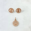 Set Circulo Corona RX 2.6gr Topos + Dije / 1.8cm Circones Blancos Oro Rosa (A.C) ©