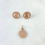 Set Circulo Corona RX 2.6gr Topos + Dije / 1.8cm Circones Blancos Oro Rosa (A.C) ©