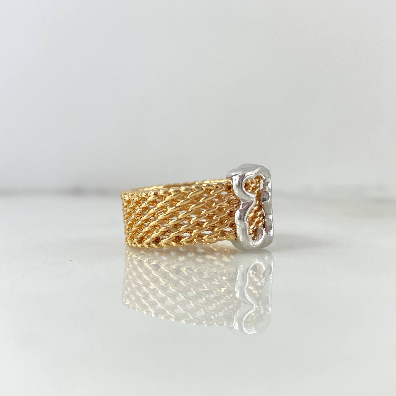Set Malla Oso TS 12.65gr Anillo / T6 3/4 + Candongas / 1.5cm Dos Oro Rosa Blanco (A.C) ©