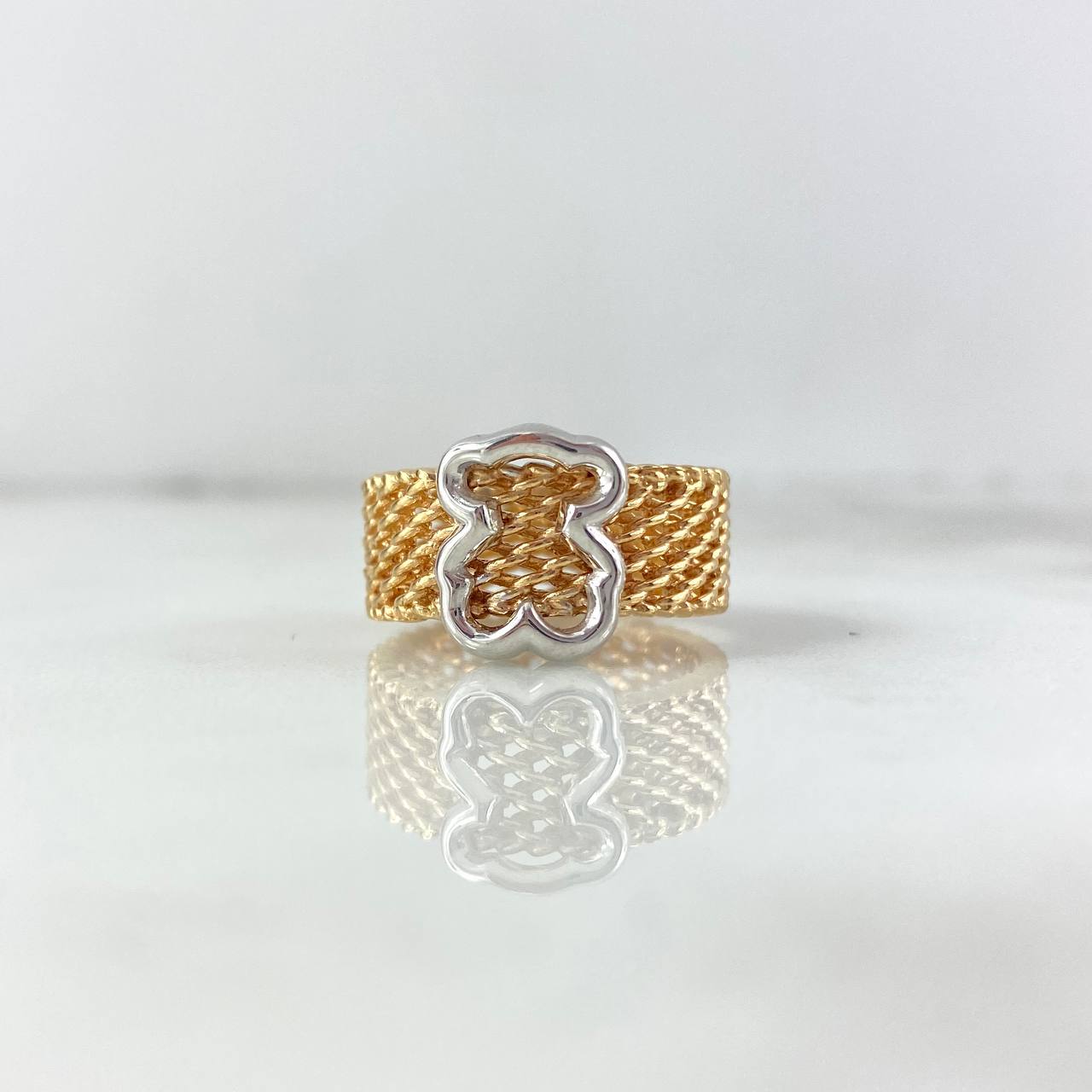 Set Malla Oso TS 12.65gr Anillo / T6 3/4 + Candongas / 1.5cm Dos Oro Rosa Blanco (A.C) ©