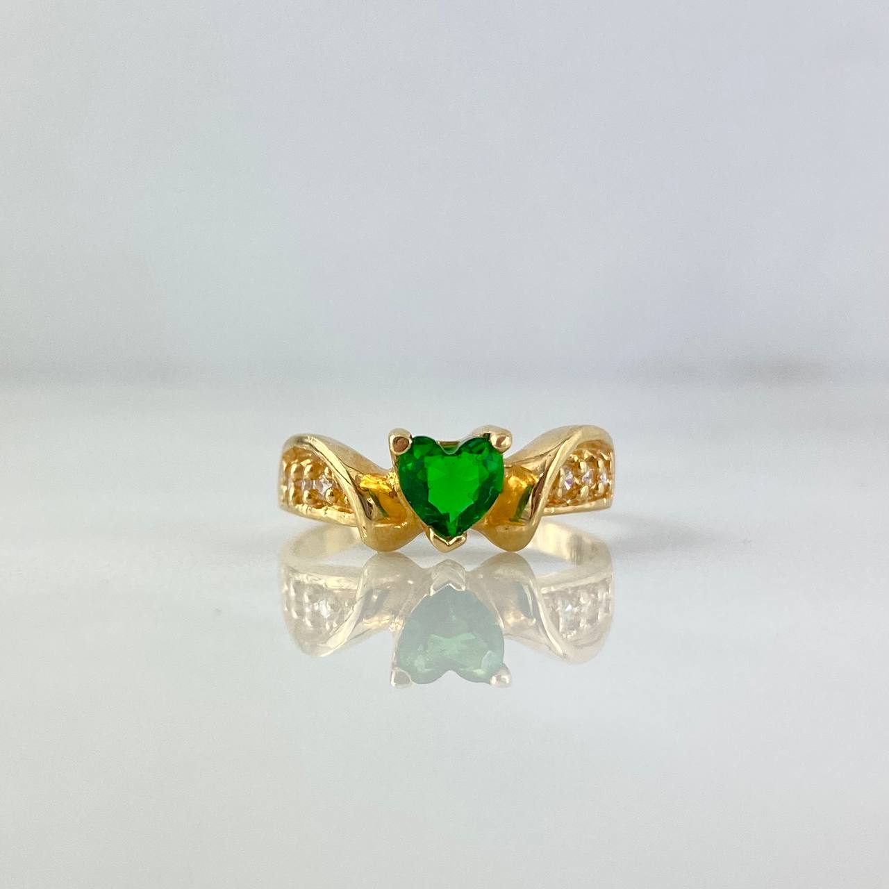 Anillo Centinela  2.75gr / T5 1/2 / Solitario Circones Blancos Verdes  Oro Amarillo