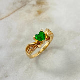 Anillo Centinela  2.75gr / T5 1/2 / Solitario Circones Blancos Verdes  Oro Amarillo