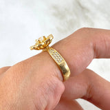 Set Flor 10.4 Anillo / T6 1/2 + Topos + Dije / 2.1cm Circones Fucsias Oro Amarillo (A.C)