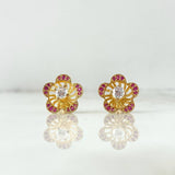 Set Flor 10.4 Anillo / T6 1/2 + Topos + Dije / 2.1cm Circones Fucsias Oro Amarillo (A.C)