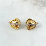 Set Corazon Cinta 9.6gr Dije / 2.8cm + Topos Circones Blancos Dos Oros Amarillo Blanco (A.C)