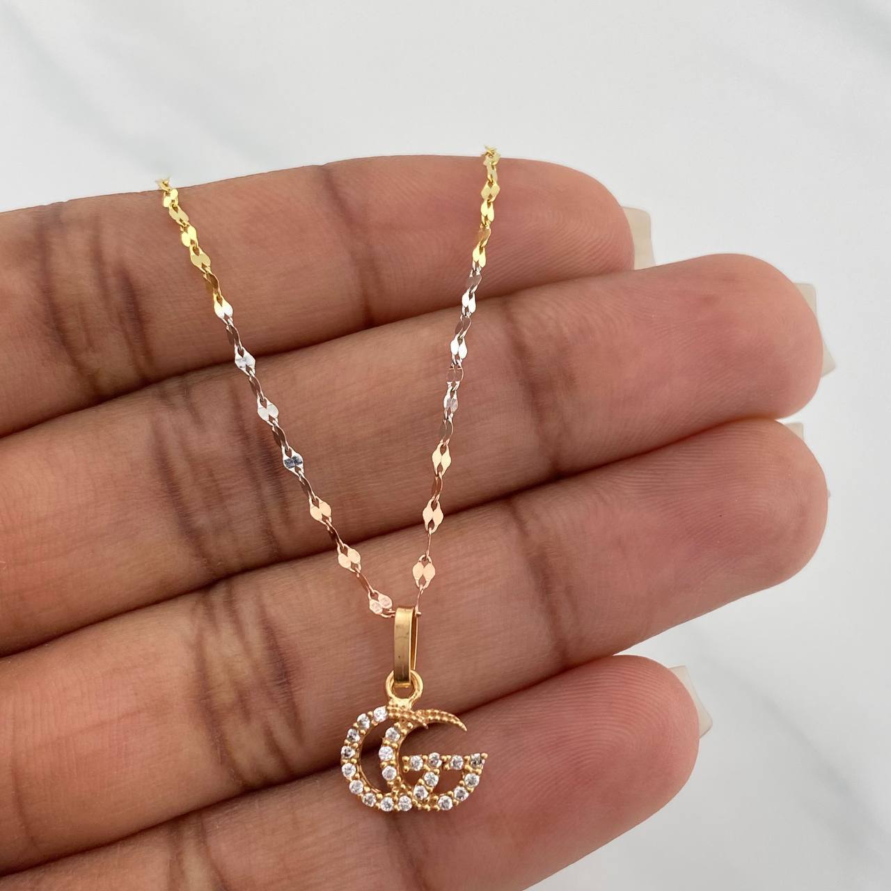 Set Cadena Flor Espejo + Dije Gg / 1.4gr / 45.1 cm Tres Oros 18K