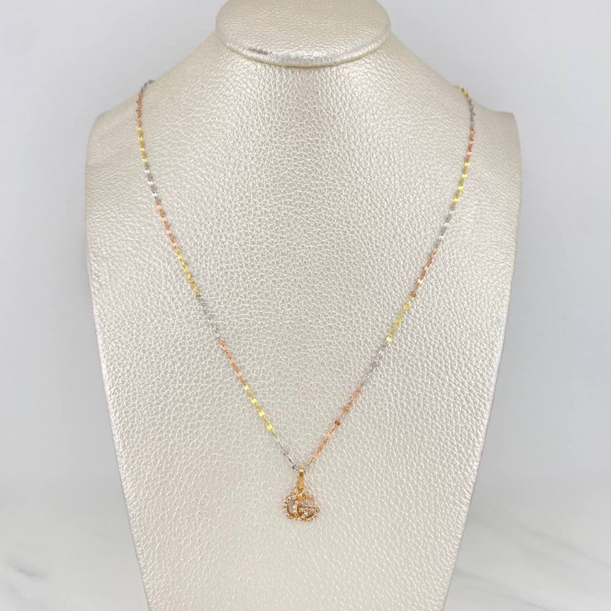 Set Cadena Flor Espejo + Dije Gg / 1.4gr / 45.1 cm Tres Oros 18K