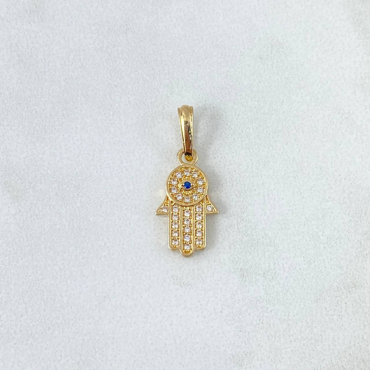 Dije Mano Hamsa 1.15gr / 2.2cm / Circones Blancos Azul Oro Amarillo