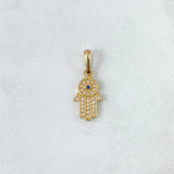 Set Mano Hamsa 3.5gr Dije / 2.2cm + Topos Circones Blancos Azul Oro Amarillo (A.C)