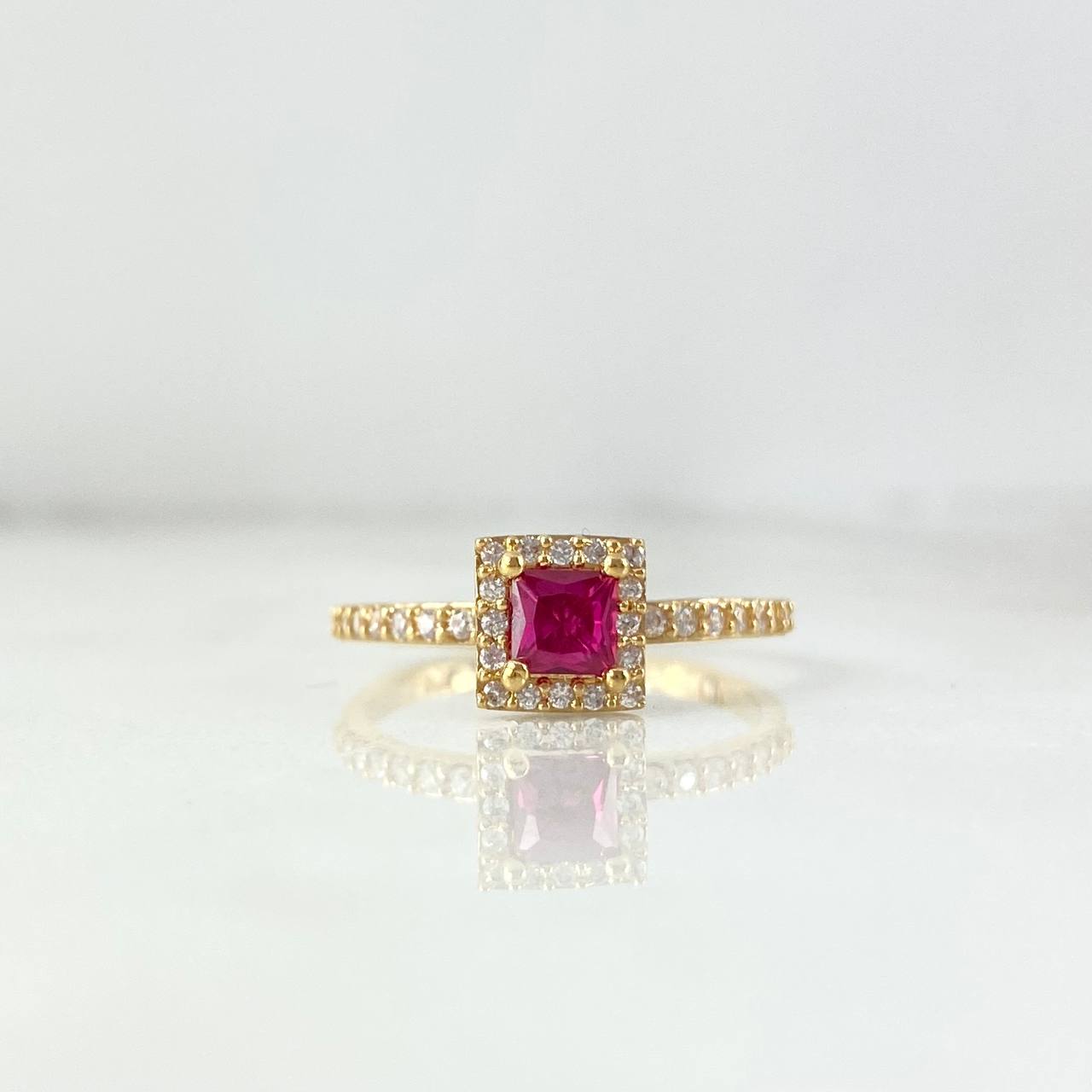Anillo Halo Cuadrado 2.1gr / T6 3/4 / Circones Fucsia Blancos Oro Amarillo