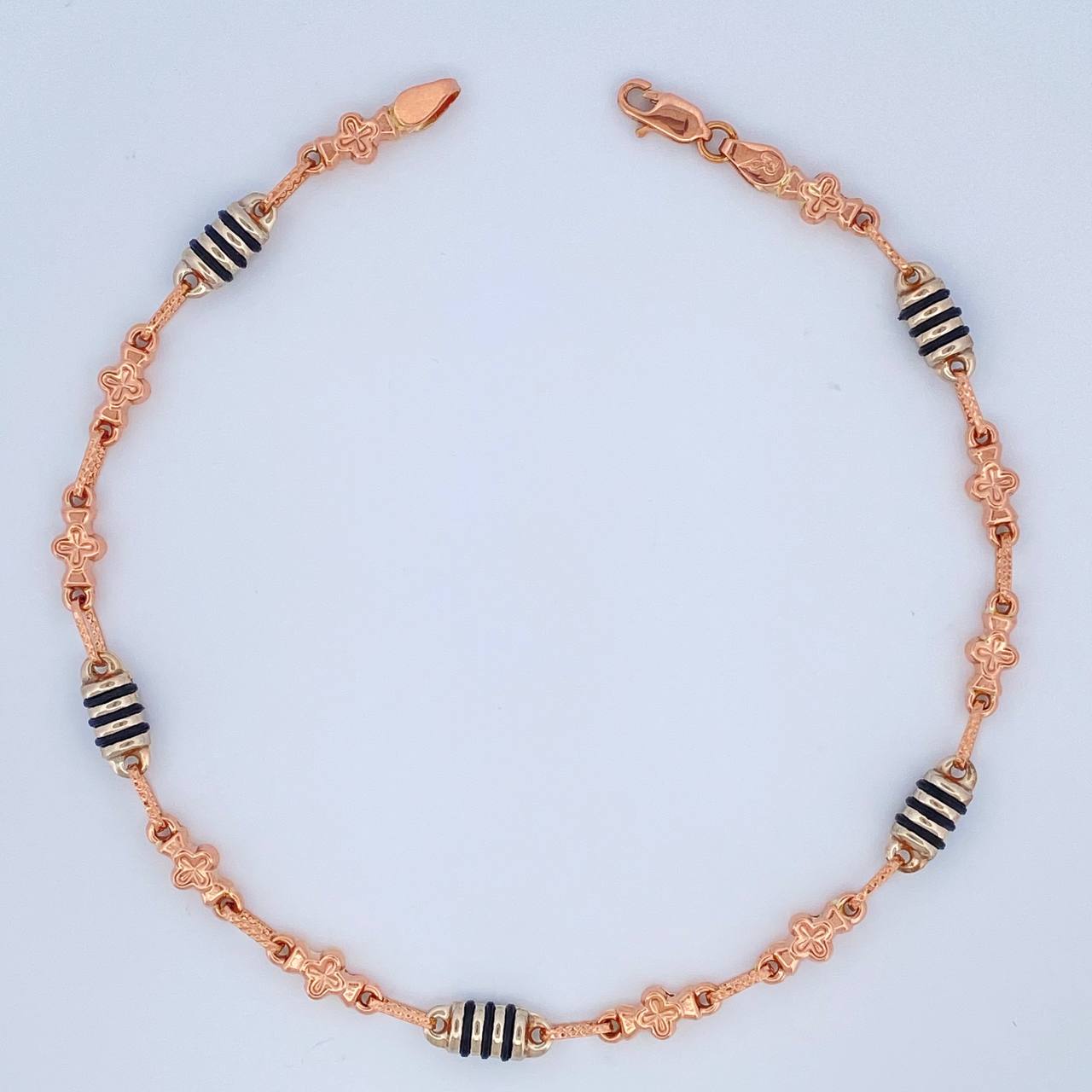 Tobillera Rustica Flores 6gr / 26cm / 4.4mm Dos Oros Blanco Rosa 18K %