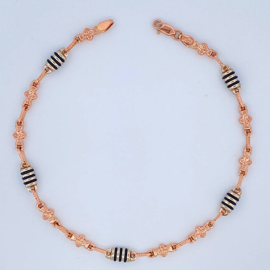 Tobillera Rustica Flores 6gr / 26cm / 4.4mm Dos Oros Blanco Rosa 18K %