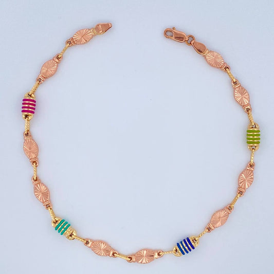 Tobillera Rustica Eslabon 5.8gr / 25.5cm / 4.5mm Dos Oros Amarillo Rosa 18K %