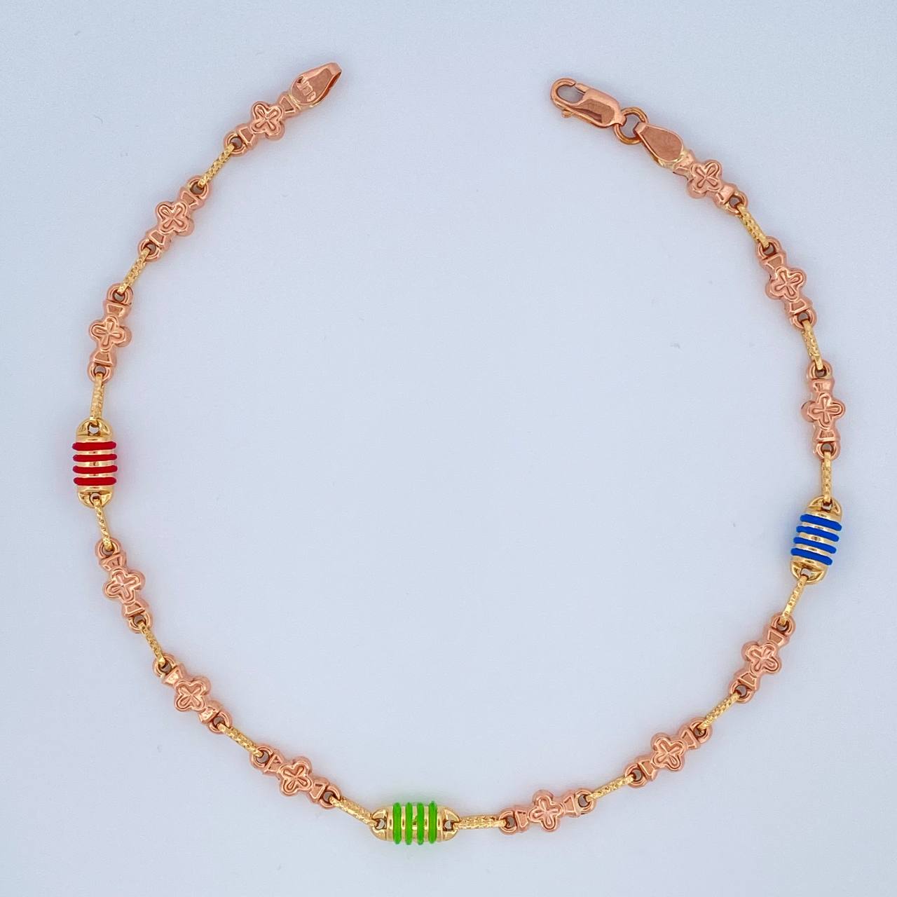 Tobillera Rustica Flores 5.35gr / 25.5cm / 4.3mm Dos Oros Amarillo Rosa 18K %