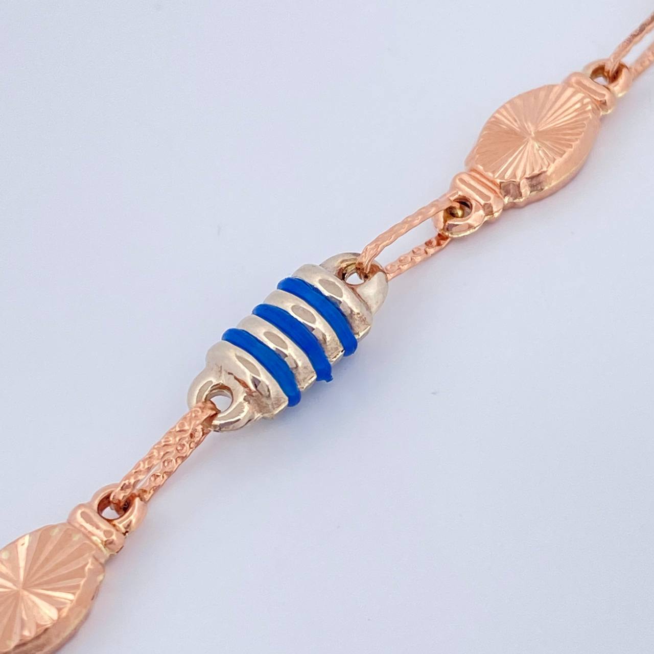 Tobillera Rustica Eslabon 6.15gr / 26.5cm / 4.6mm Dos Oros Rosa Blanco 18K %