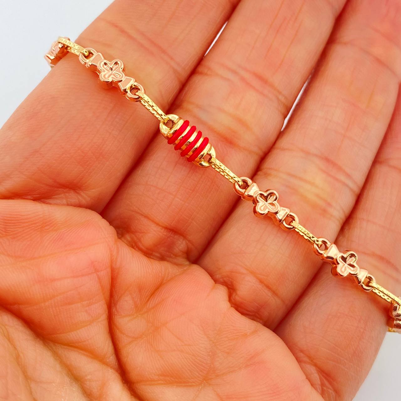 Tobillera Rustica Flores 5.35gr / 25.5cm / 4.3mm Dos Oros Amarillo Rosa 18K %