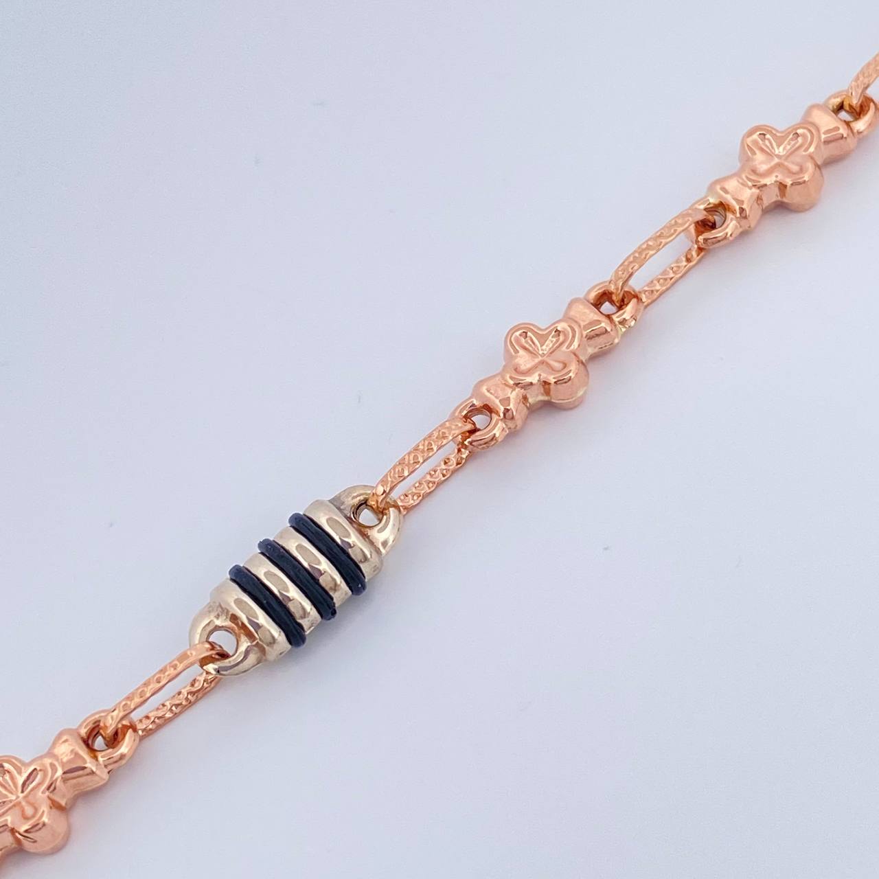 Tobillera Rustica Flores 6gr / 26cm / 4.4mm Dos Oros Blanco Rosa 18K %