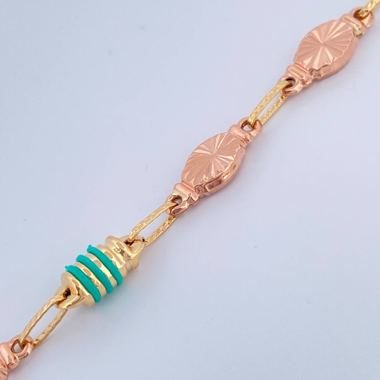 Tobillera Rustica Eslabon 5.8gr / 25.5cm / 4.5mm Dos Oros Amarillo Rosa 18K %