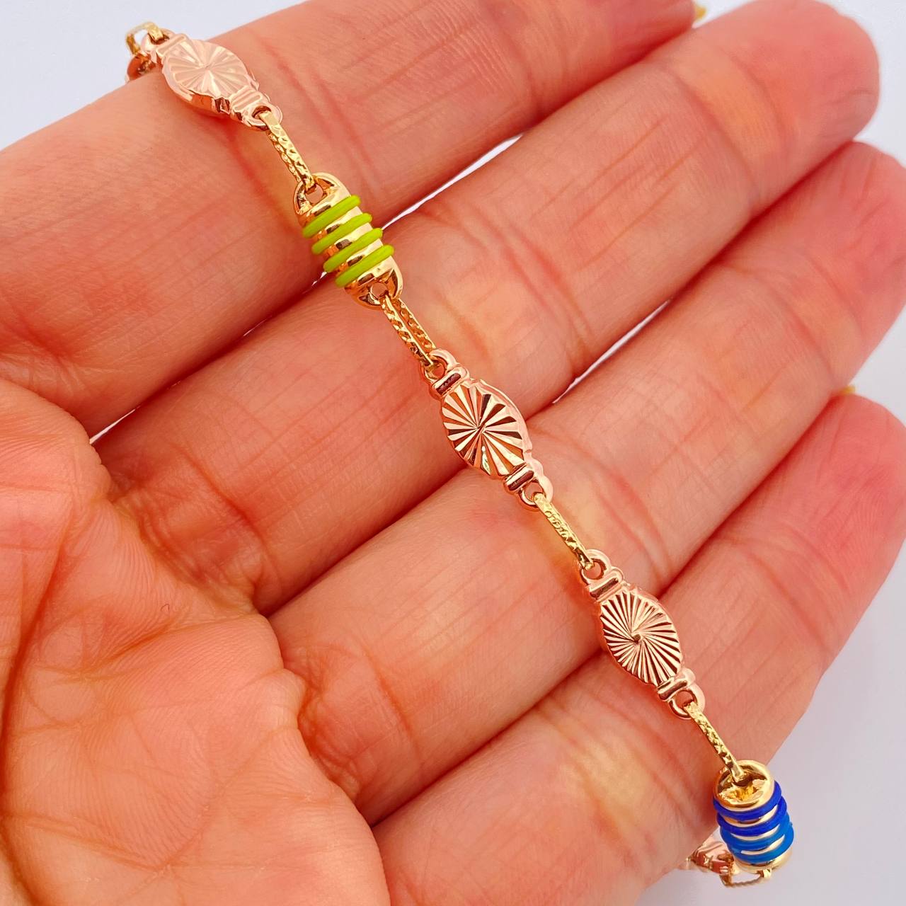 Tobillera Rustica Eslabon 5.8gr / 25.5cm / 4.5mm Dos Oros Amarillo Rosa 18K %