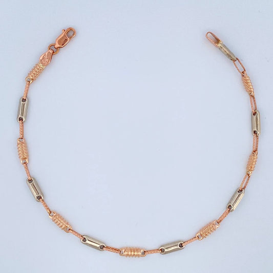 Pulso Rustico Barril 3.7gr / 22cm / 3.4mm Dos Oros Blanco Rosa 18K %