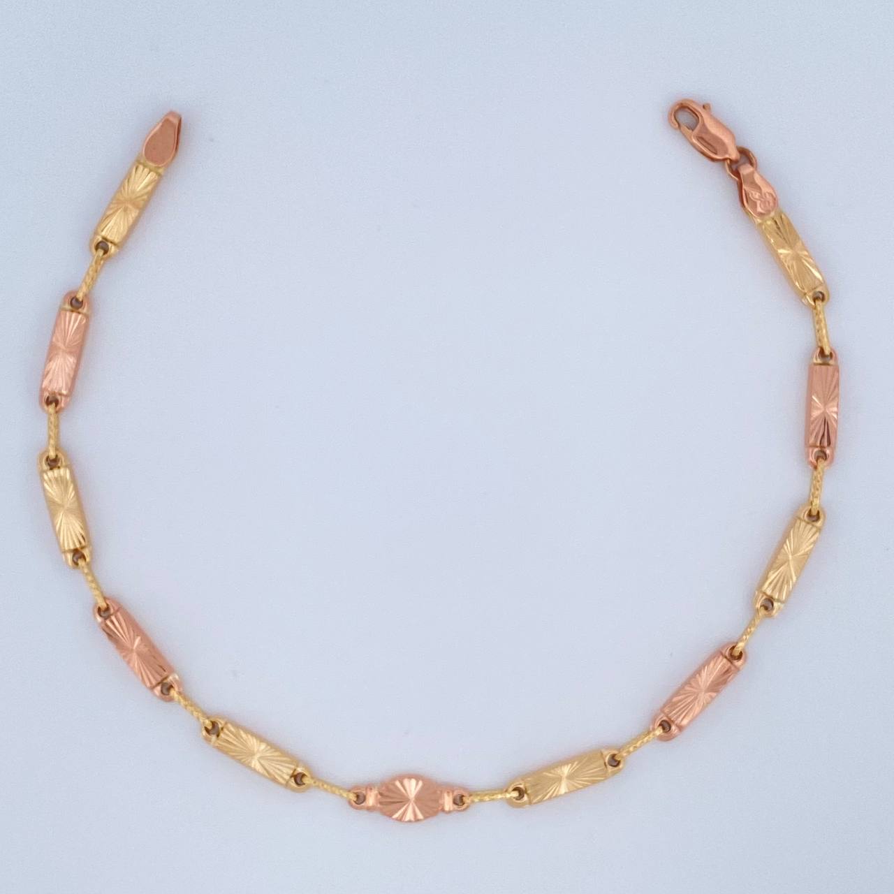 Pulso Rustica Eslabon 5gr / 21.5cm / 3.4mm  Dos Oros Rosa Amarillo 18K %