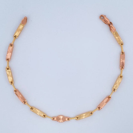 Pulso Rustica Eslabon 5gr / 21.5cm / 3.4mm  Dos Oros Rosa Amarillo 18K %