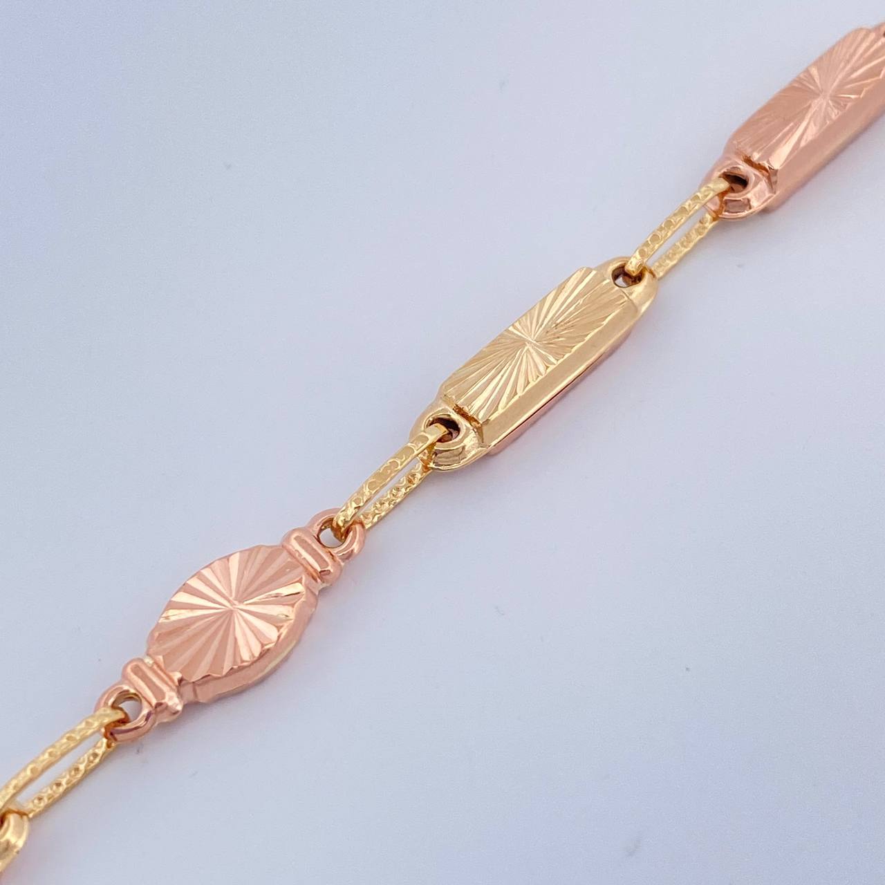 Pulso Rustica Eslabon 5gr / 21.5cm / 3.4mm  Dos Oros Rosa Amarillo 18K %