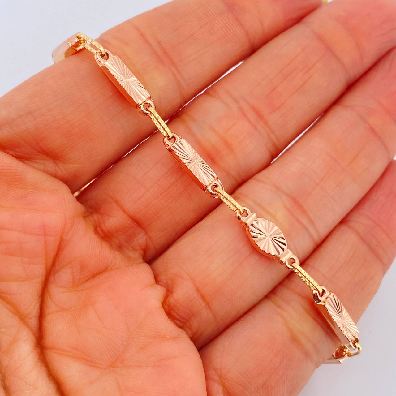 Pulso Rustica Eslabon 5gr / 21.5cm / 3.4mm  Dos Oros Rosa Amarillo 18K %