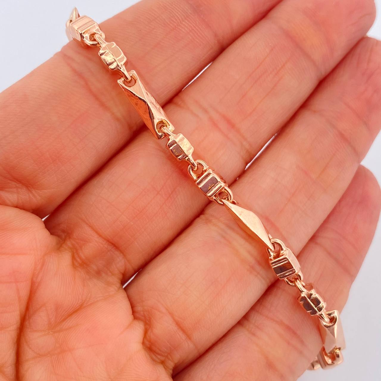 Pulso Rustico Eslabon 6.5gr / 21.3cm / 4mm Oro Rosa 18K %