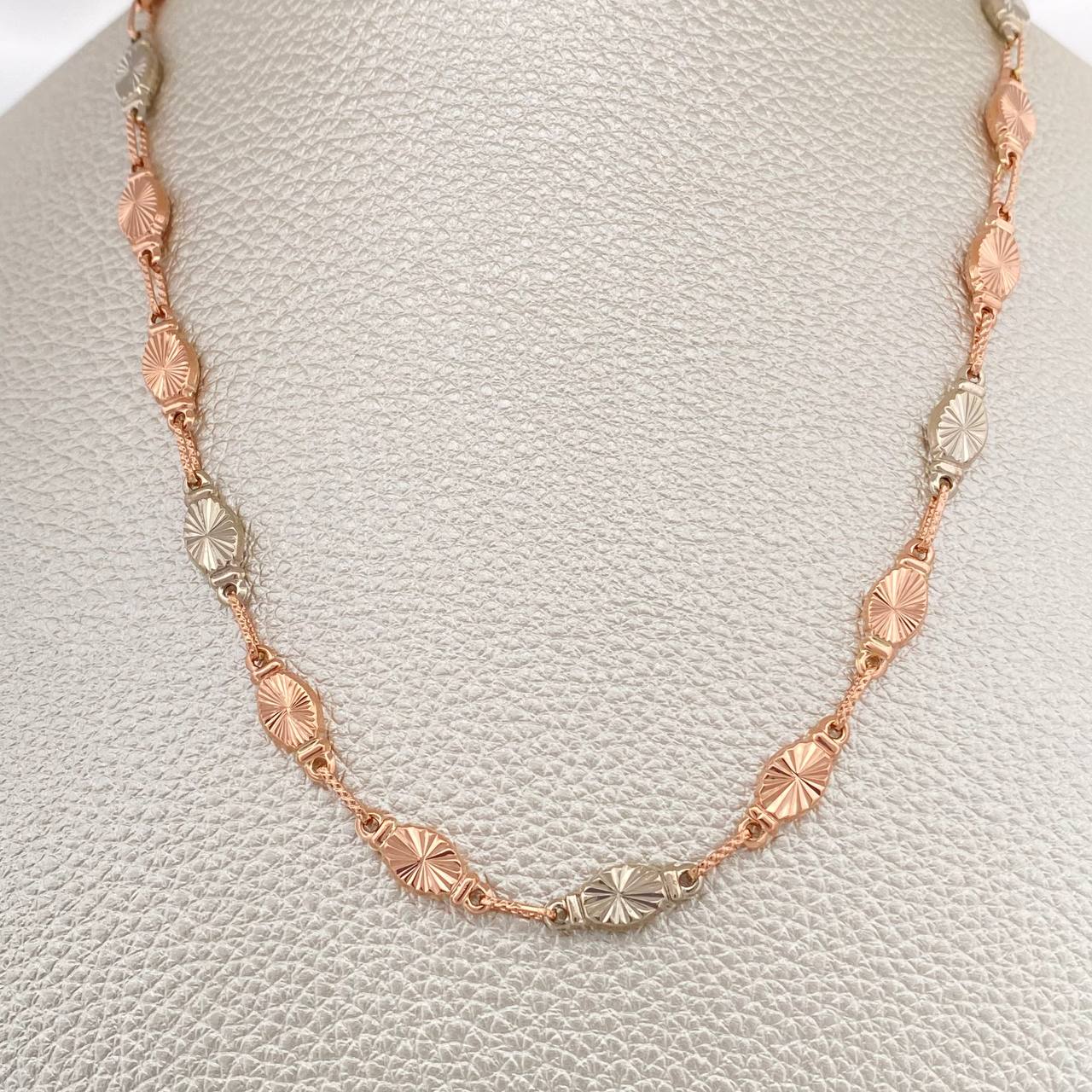 Cadena Rustica Eslabon 12.8gr / 62cm / 5.2mm Dos Oros Blanco Rosa 18K %