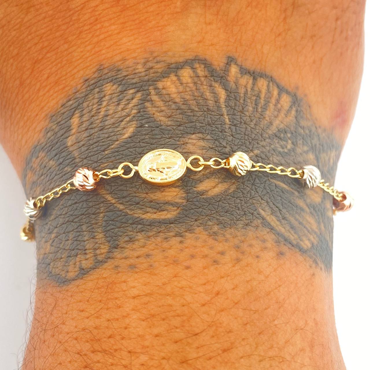 Pulso Tipo Denario Virgen Milagrosa 2.7gr / 18.8cm / 4mm Tres Oros 18K %