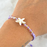 Pulsera Lila Estrella De Mar 0.45gr / 3mm Bolas Diamantadas 8und Oro Amarillo 18K (A.C)