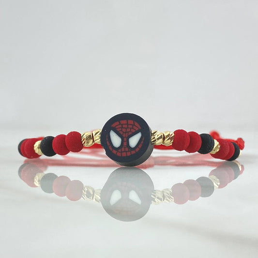 Pulsera Roja Hombre Araña 0.45gr / 3mm Bolas Diamantadas 8und Oro Amarillo 18K (A.C)