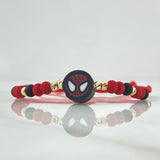 Pulsera Roja Hombre Araña 0.45gr / 3mm Bolas Diamantadas 8und Oro Amarillo 18K (A.C)