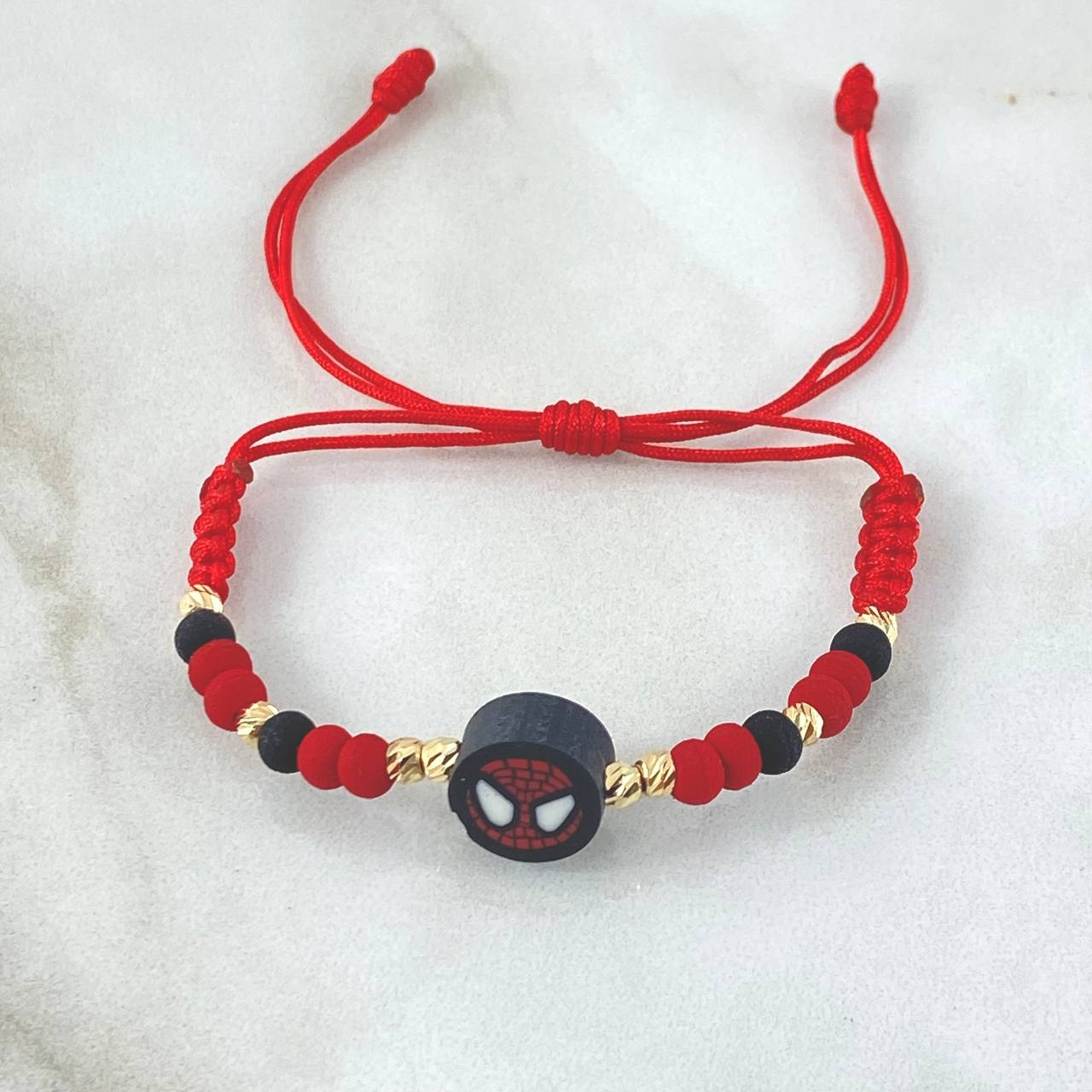 Pulsera Roja Hombre Araña 0.45gr / 3mm Bolas Diamantadas 8und Oro Amarillo 18K (A.C)