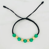 Pulsera Tejida Negra Morralla Esmeralda 5 Und / 6Mm Oro Amarillo 18K