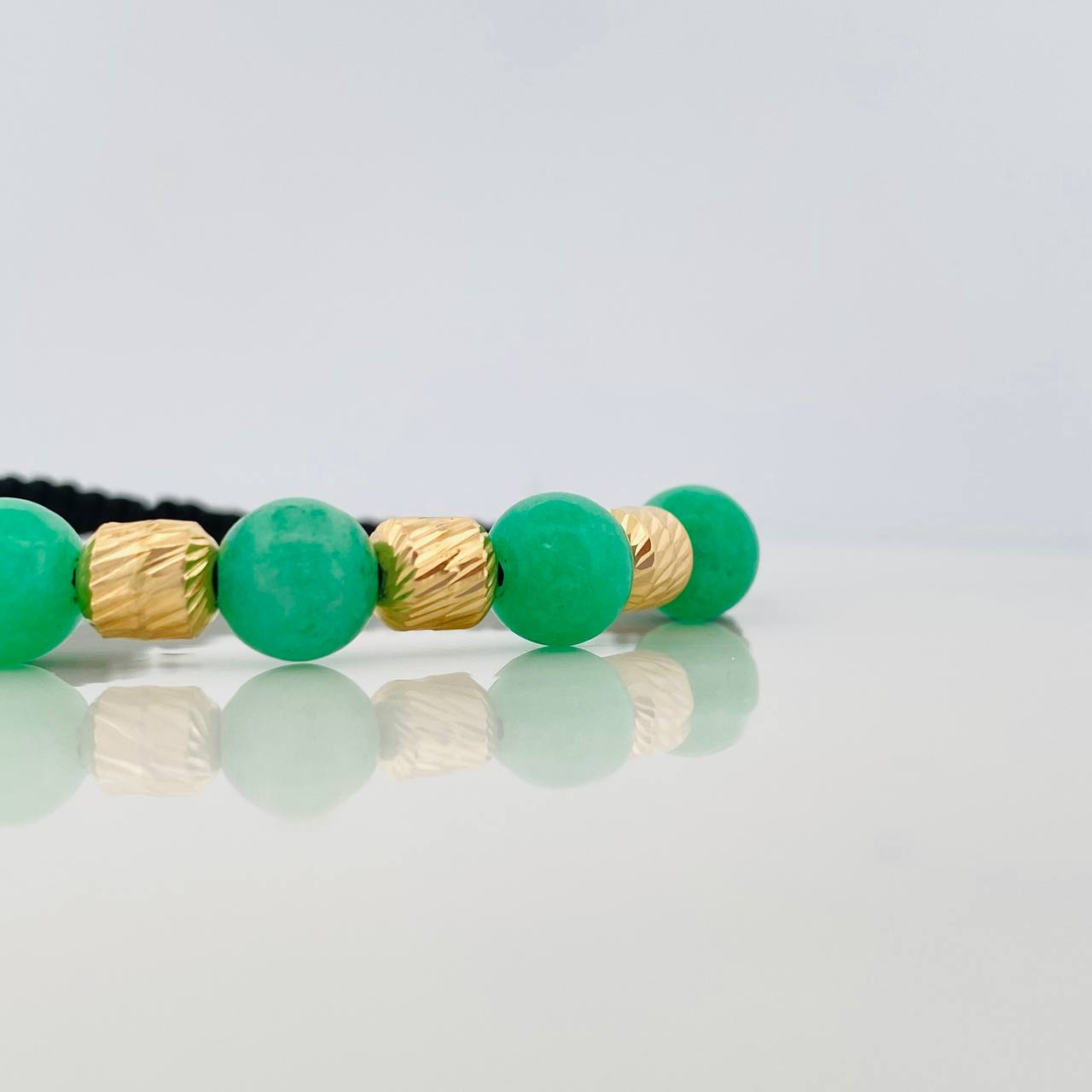Pulsera Tejida Negra Morralla Esmeralda 5 Und / 6Mm Oro Amarillo 18K