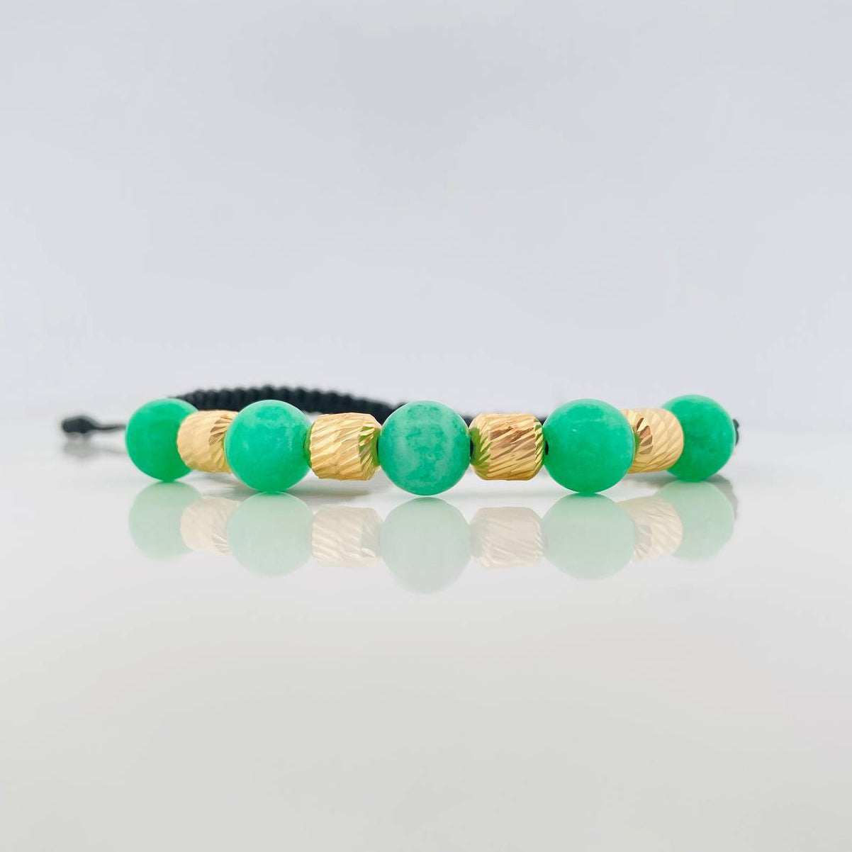 Pulsera Tejida Negra Morralla Esmeralda 5 Und / 6Mm Oro Amarillo 18K