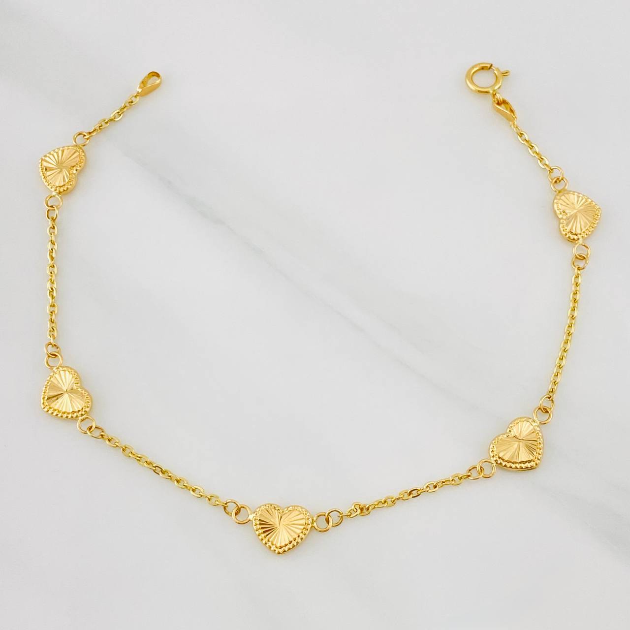 Pulso Aro Seguido Corazon Diamantado 2.3g / 19cm / 1.02mm Oro Amarillo 18K