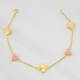 Pulso Aro Seguido Trebol Corazon 3.3g / 18.05cm / 1.43mm Oro Amarillo 18K