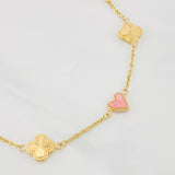Pulso Aro Seguido Trebol Corazon 3.3g / 18.05cm / 1.43mm Oro Amarillo 18K