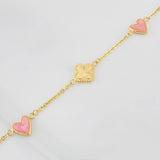 Pulso Aro Seguido Trebol Corazon 3.3g / 18.05cm / 1.43mm Oro Amarillo 18K