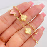 Pulso Aro Seguido Trebol Corazon 3.3g / 18.05cm / 1.43mm Oro Amarillo 18K