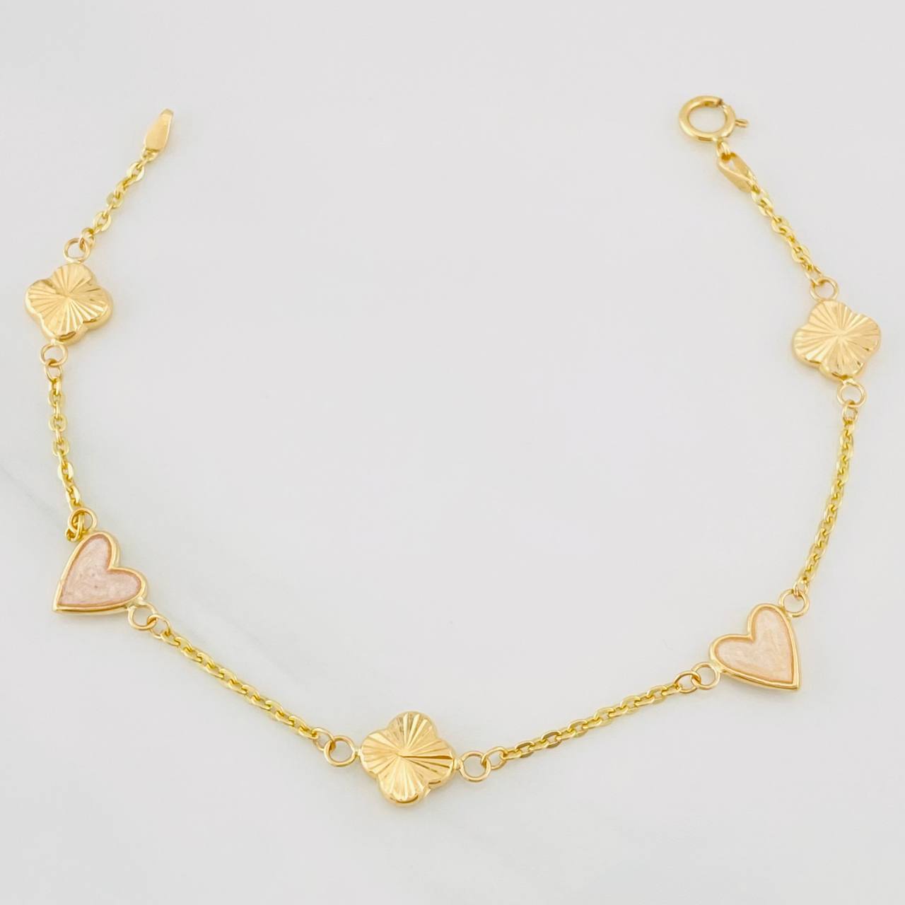 Pulso Aro Seguido Trebol Corazon 2.4g / 18cm / 0.96mm Oro Amarillo 18K