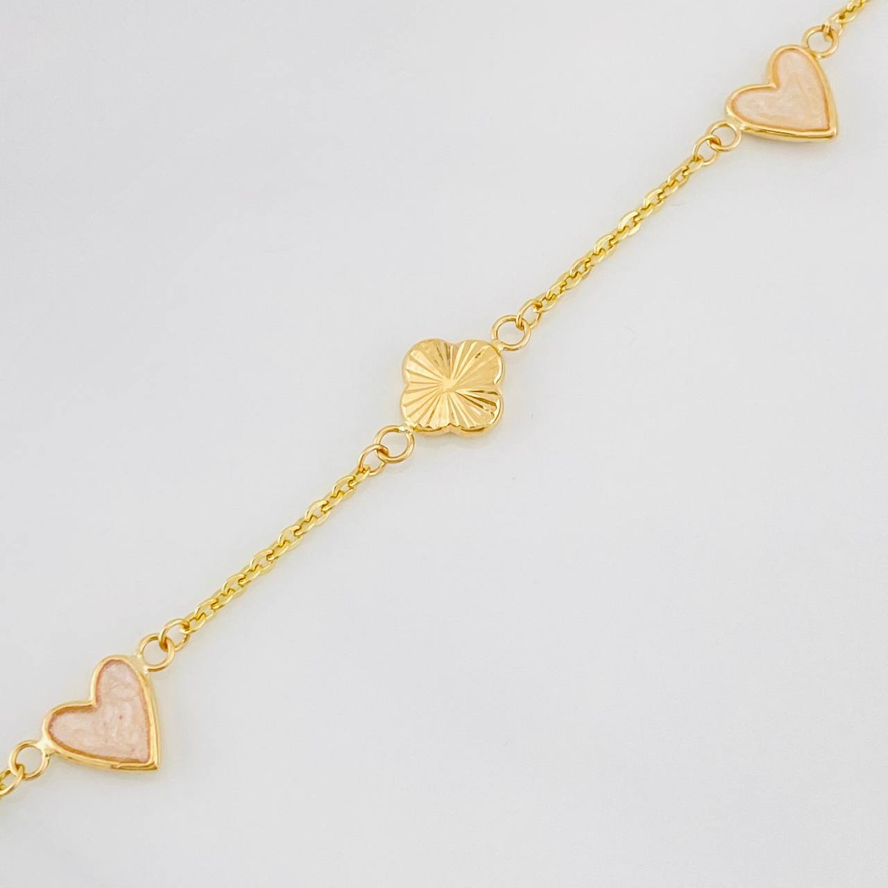 Pulso Aro Seguido Trebol Corazon 2.4g / 18cm / 0.96mm Oro Amarillo 18K