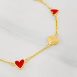 Pulso Aro Seguido Trebol Corazon 2.7g / 18.05cm / 1.43mm Oro Amarillo 18K