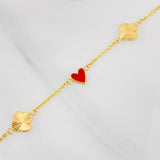Pulso Aro Seguido Trebol Corazon 2.7g / 18.05cm / 1.43mm Oro Amarillo 18K